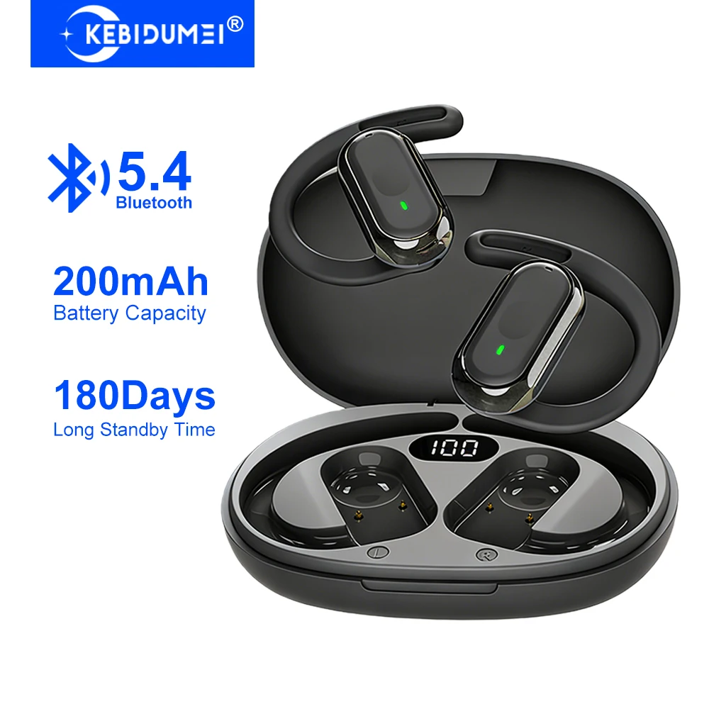Silicone Ear Hooks Sports Headphones - KEBIDUMEI Open-Ear Bluetooth 5.4 Earphones Ear