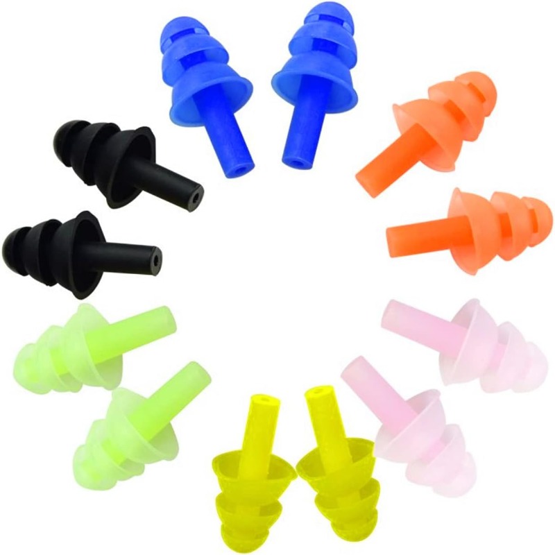 Waterproof Swimming Earplugs Silicone - 6 Pairs Colorful Silicone Earplugs -