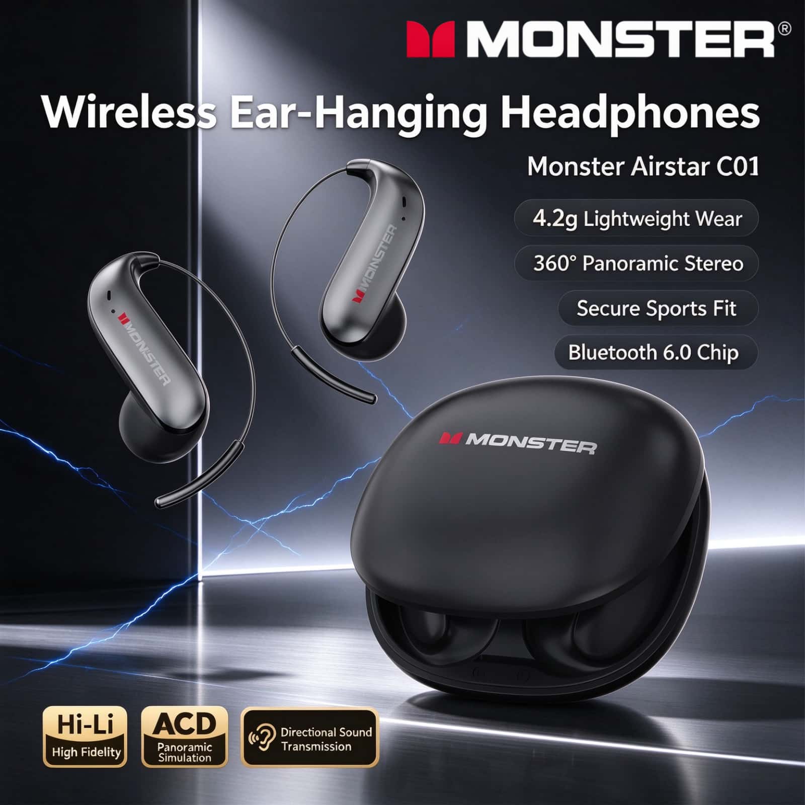 Silicone Ear Hooks Sports Headphones - Monster C01 Sports Earphones Open Ear