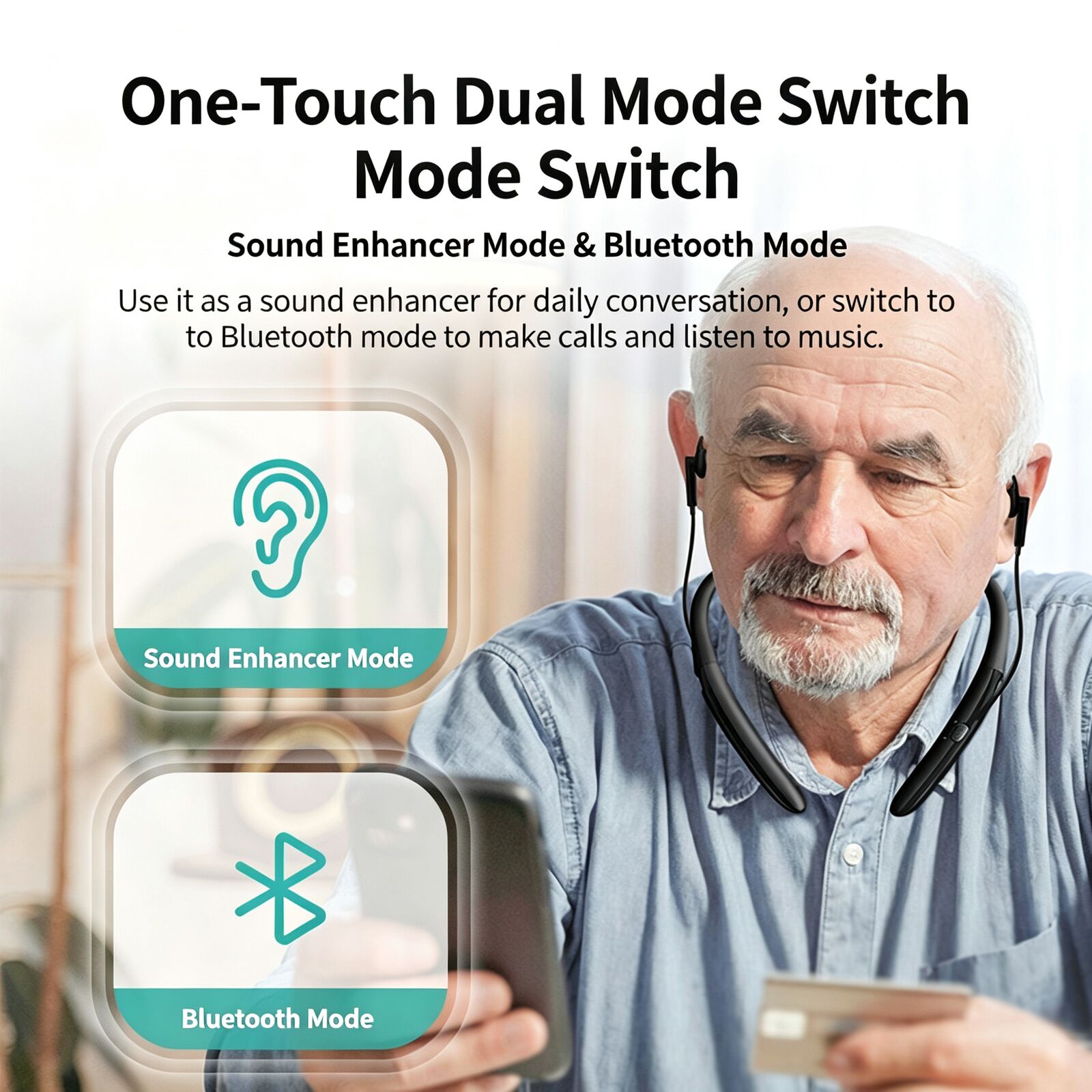 One Touch Dual Mode Neck Sound - Bone Conduction Hearing Aid Amplifier ulasan dan harga