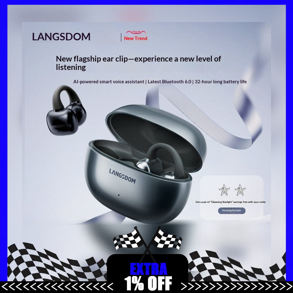 LANGSDOM TS30 Open Ear Clip Bl - Air Conduction Open Ear Running Earbuds ulasan dan harga