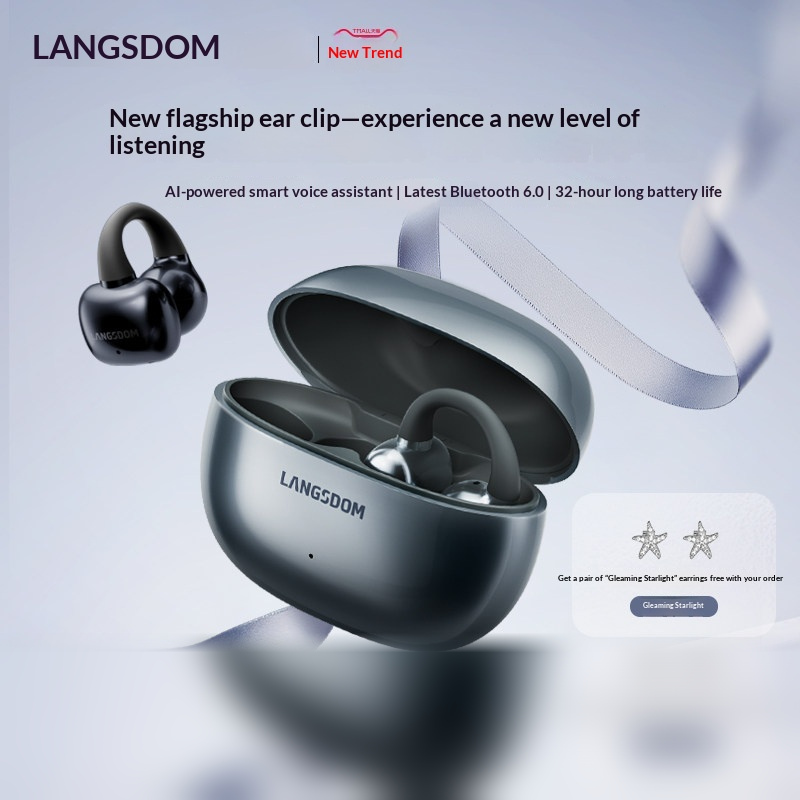 LANGSDOM TS30 Open Ear Clip Bl - Air Conduction Open Ear Running Earbuds ulasan dan harga
