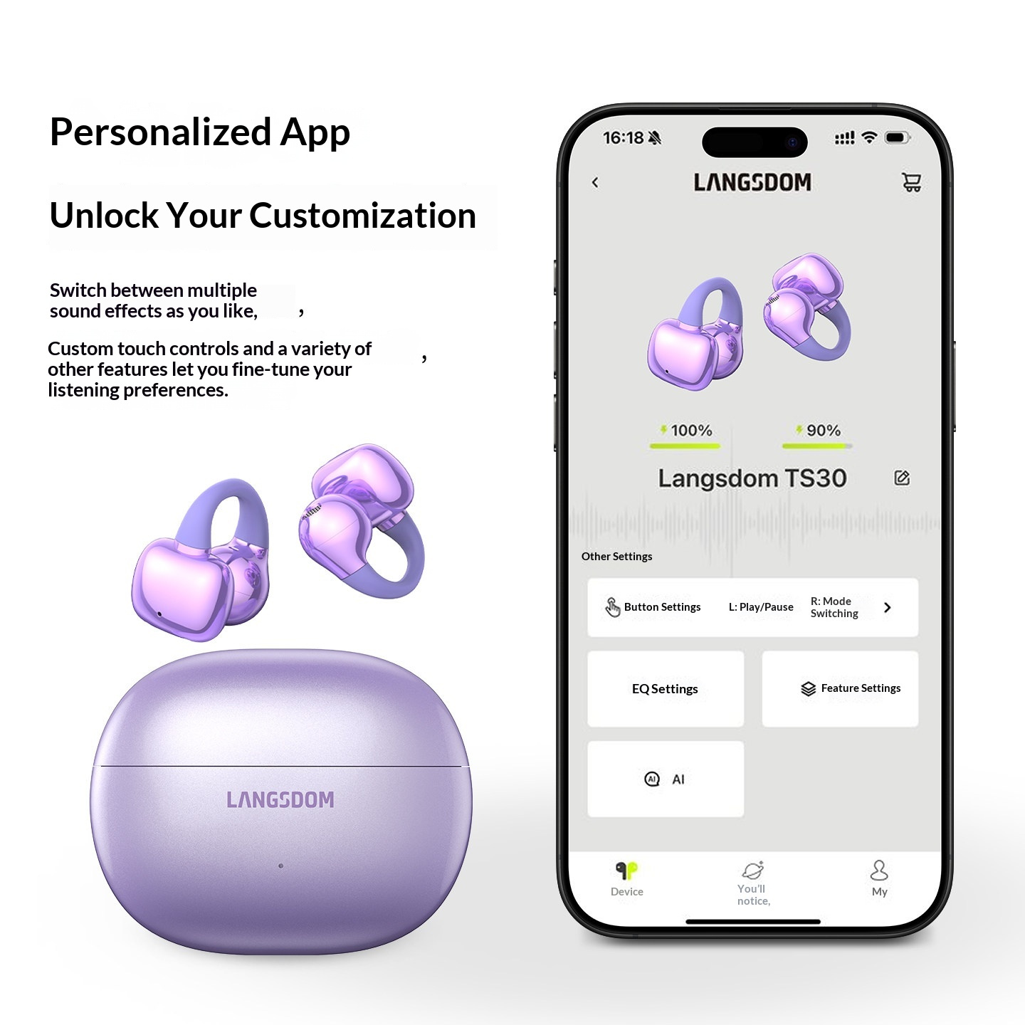 LANGSDOM TS30 Open Ear Clip Bl - Air Conduction Open Ear Running Earbuds ulasan dan harga